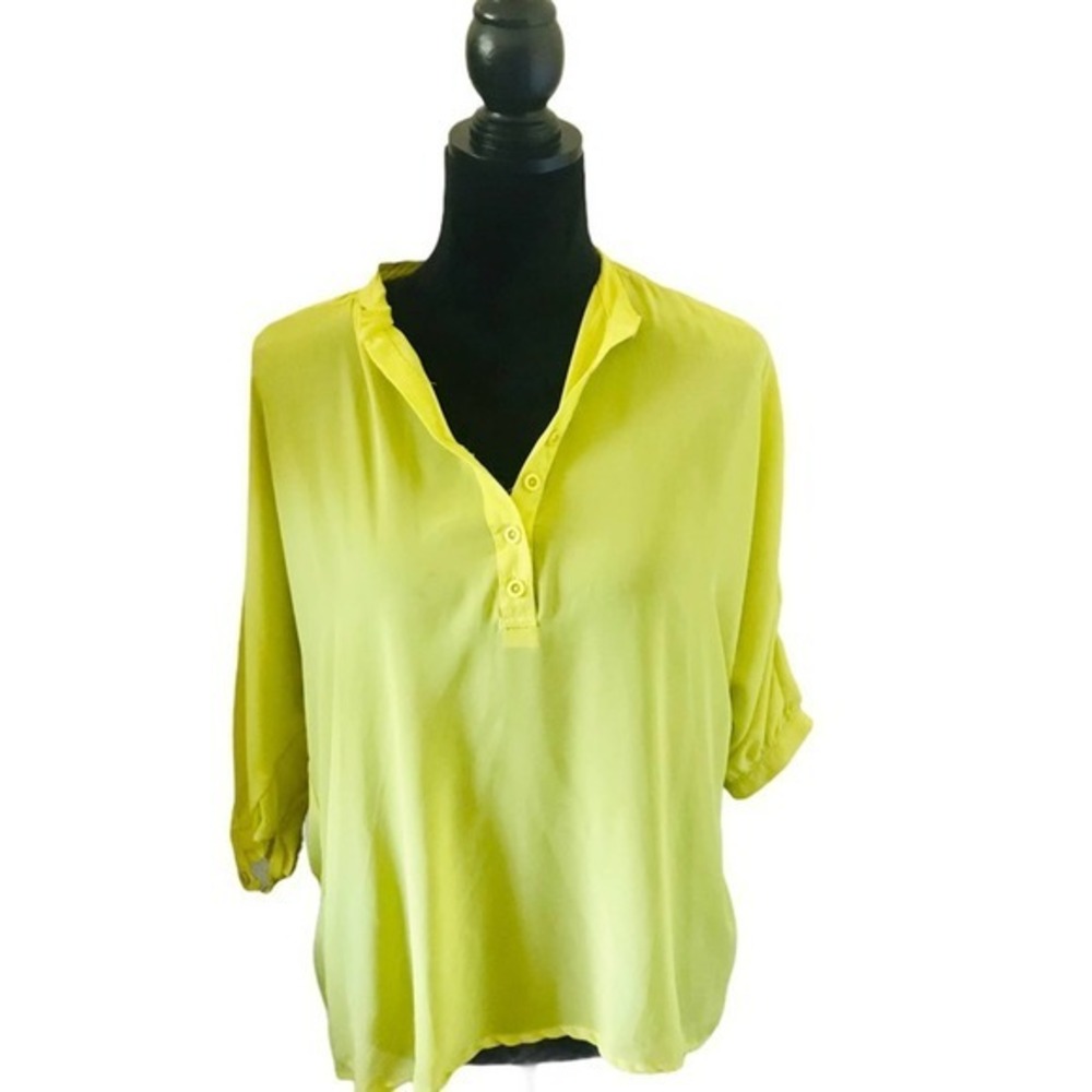 Odbo Yellow Button Up Tunic Blouse Size 1